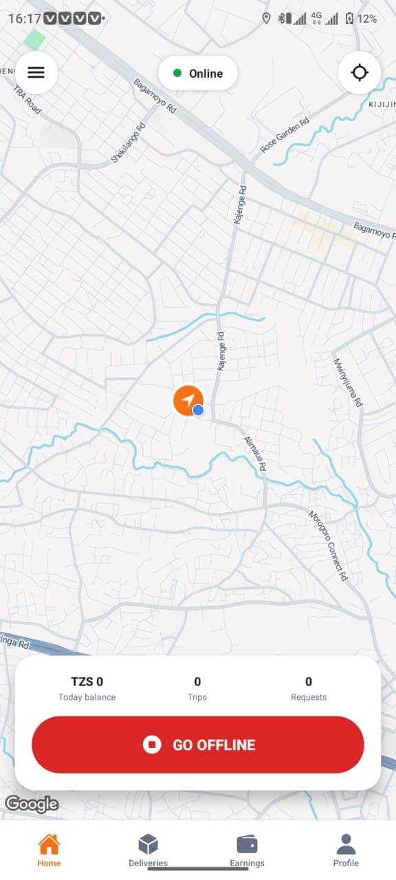 One Delivery driver map dashboard
